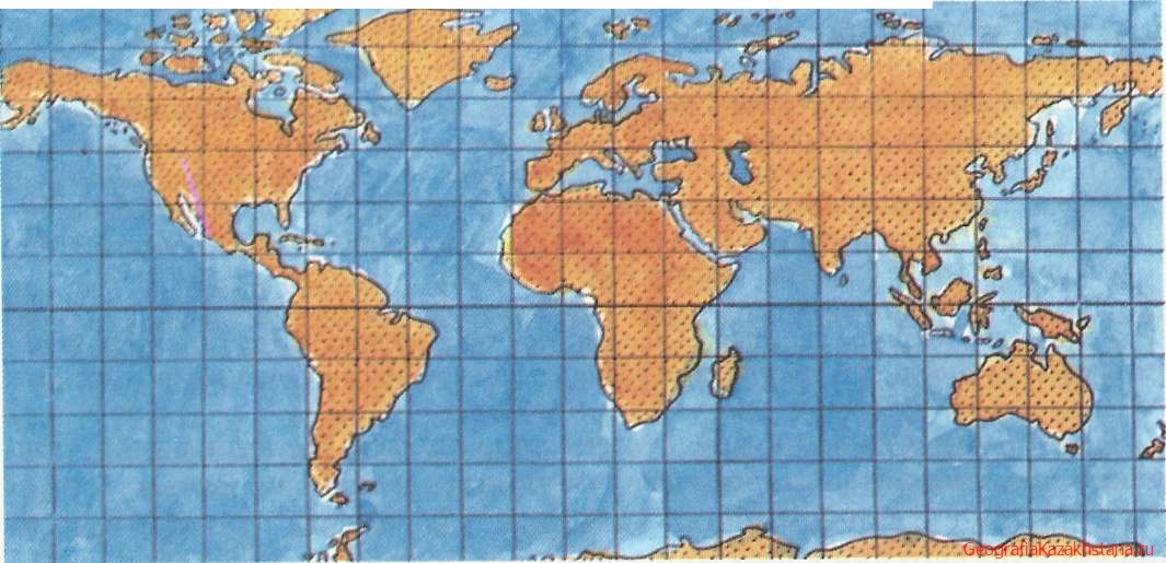 Карта мира, полученная путем растяжки глобусных полосок по параллелям
